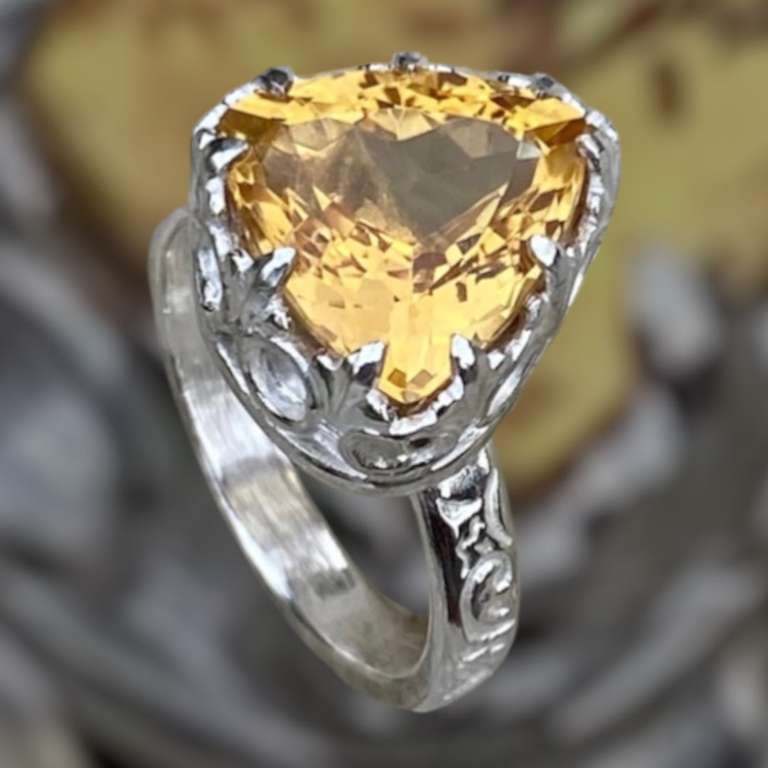Handmade Trillion Cut Citrine Sterling Silver Ring