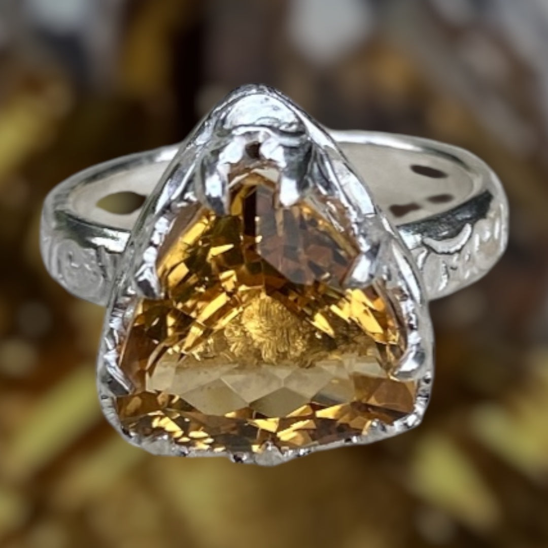Handmade Trillion Cut Citrine Sterling Silver Ring