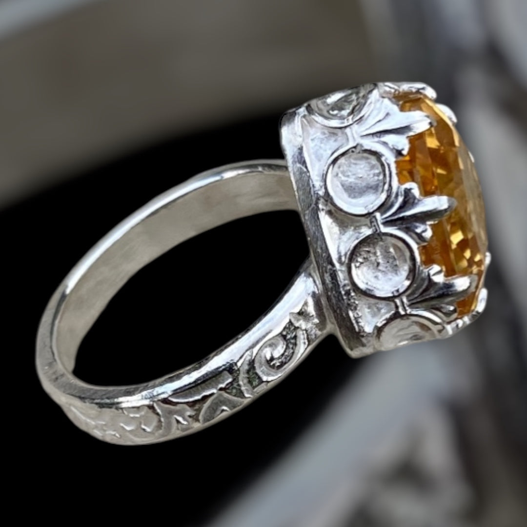 Handmade Trillion Cut Citrine Sterling Silver Ring