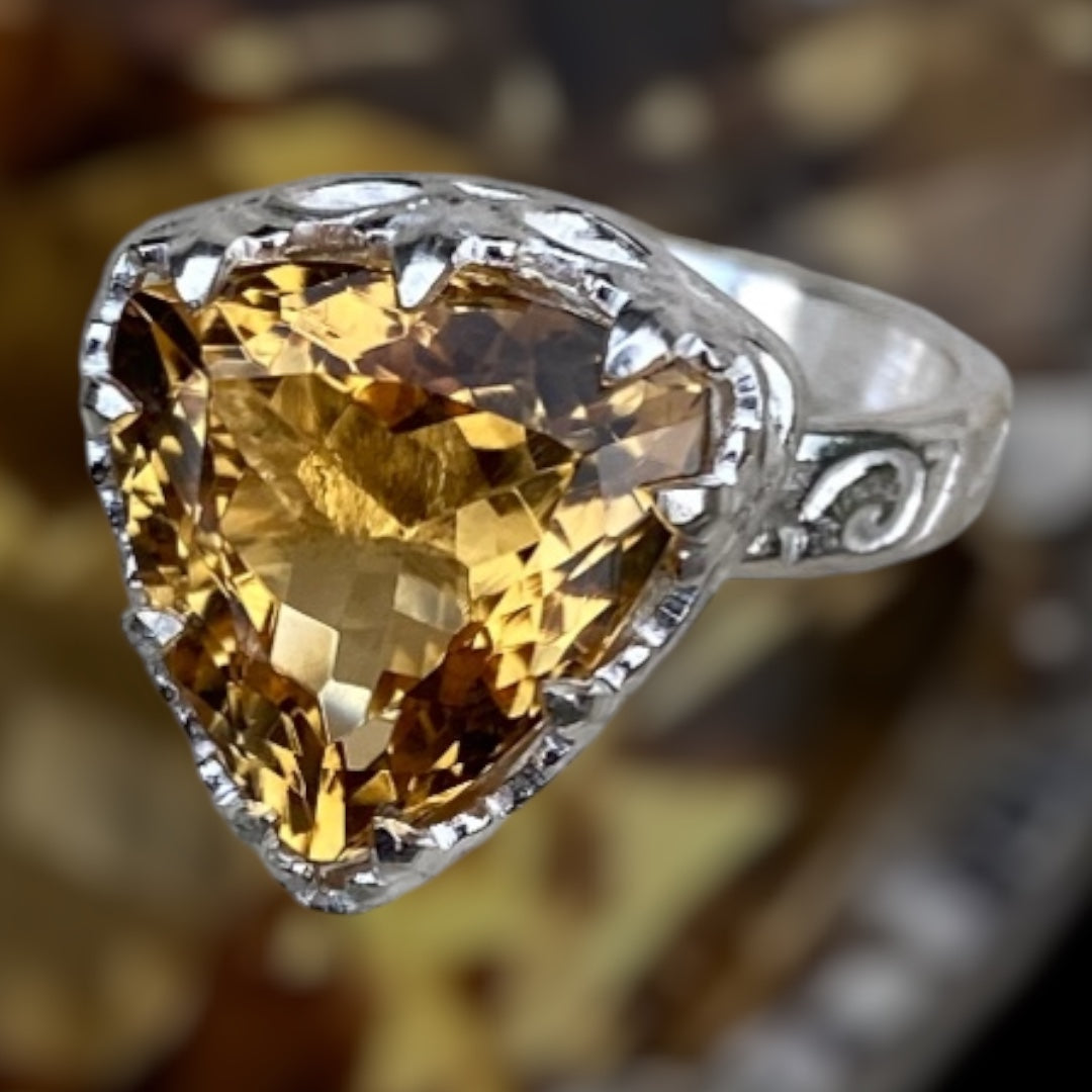 Handmade Trillion Cut Citrine Sterling Silver Ring