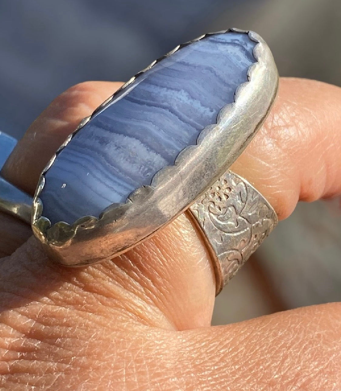 Handcrafted Sterling Silver Blue Lace Agate Statement Ring