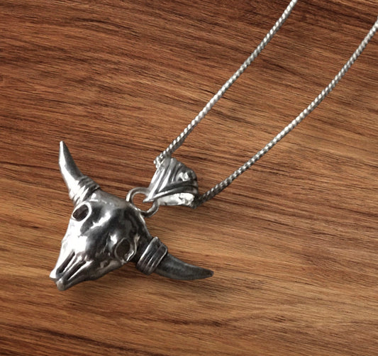Sterling Silver Bull Skull Necklace