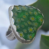 Handmade Millefiori Green Glass Heart Ring