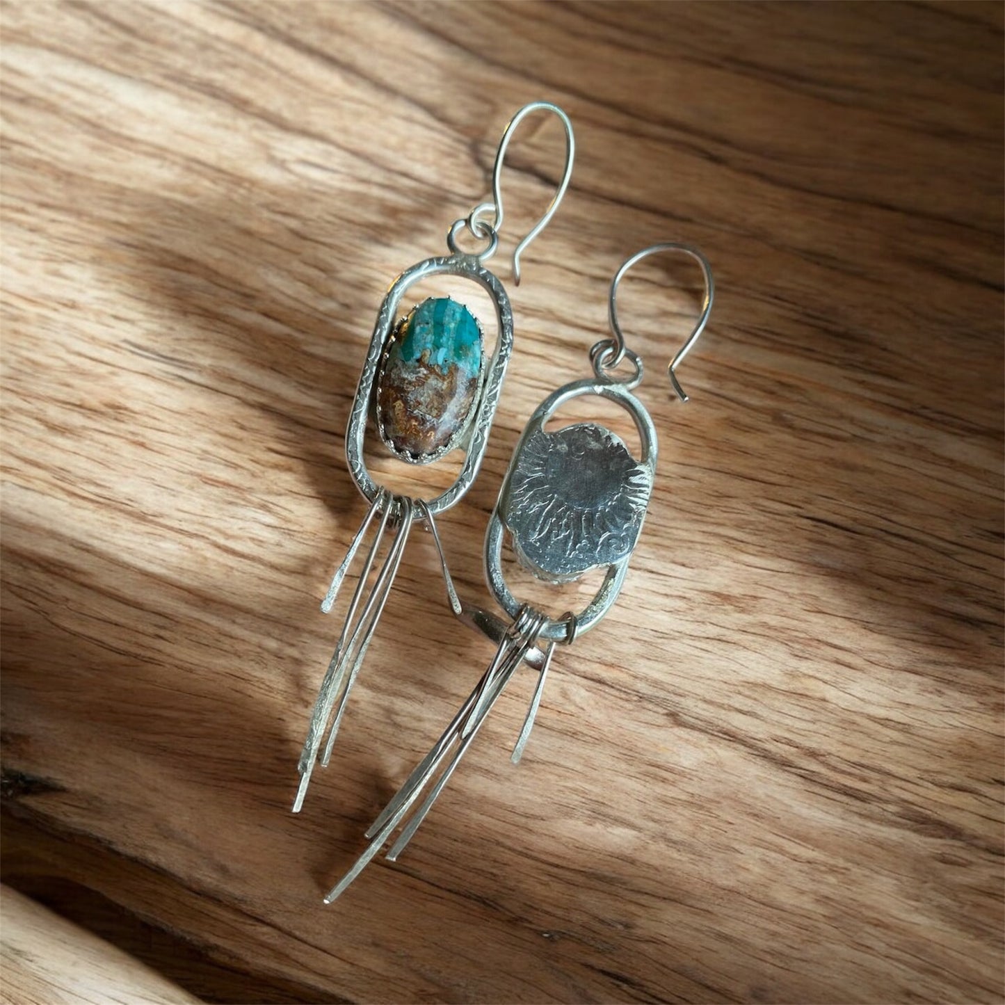 Hand Fabricated Bacon Opal & Turquoise Earrings
