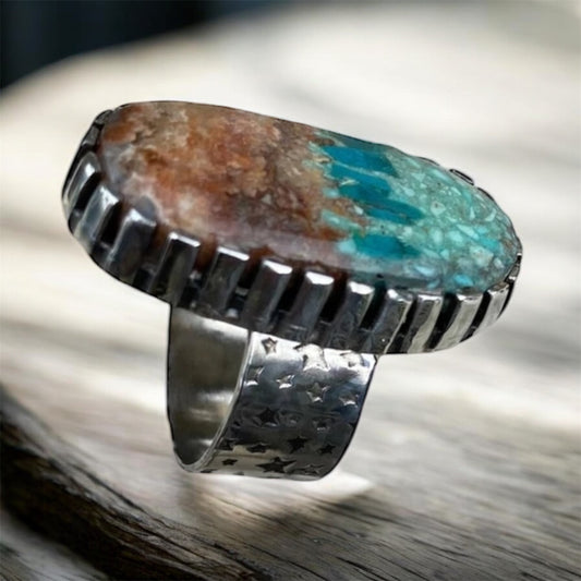 Sterling Silver Bacon Opal and Turquoise Ring Oval Statement Ring