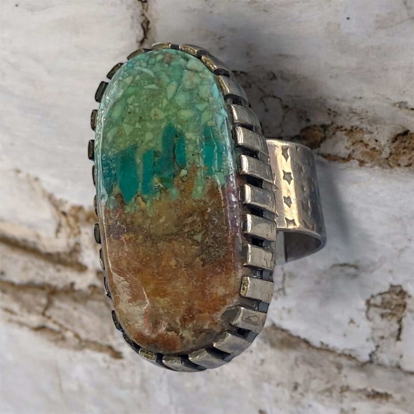Sterling Silver Bacon Opal and Turquoise Ring Oval Statement Ring