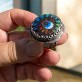 Hand Fabricated Evil Eye Ammonite Silver Ring
