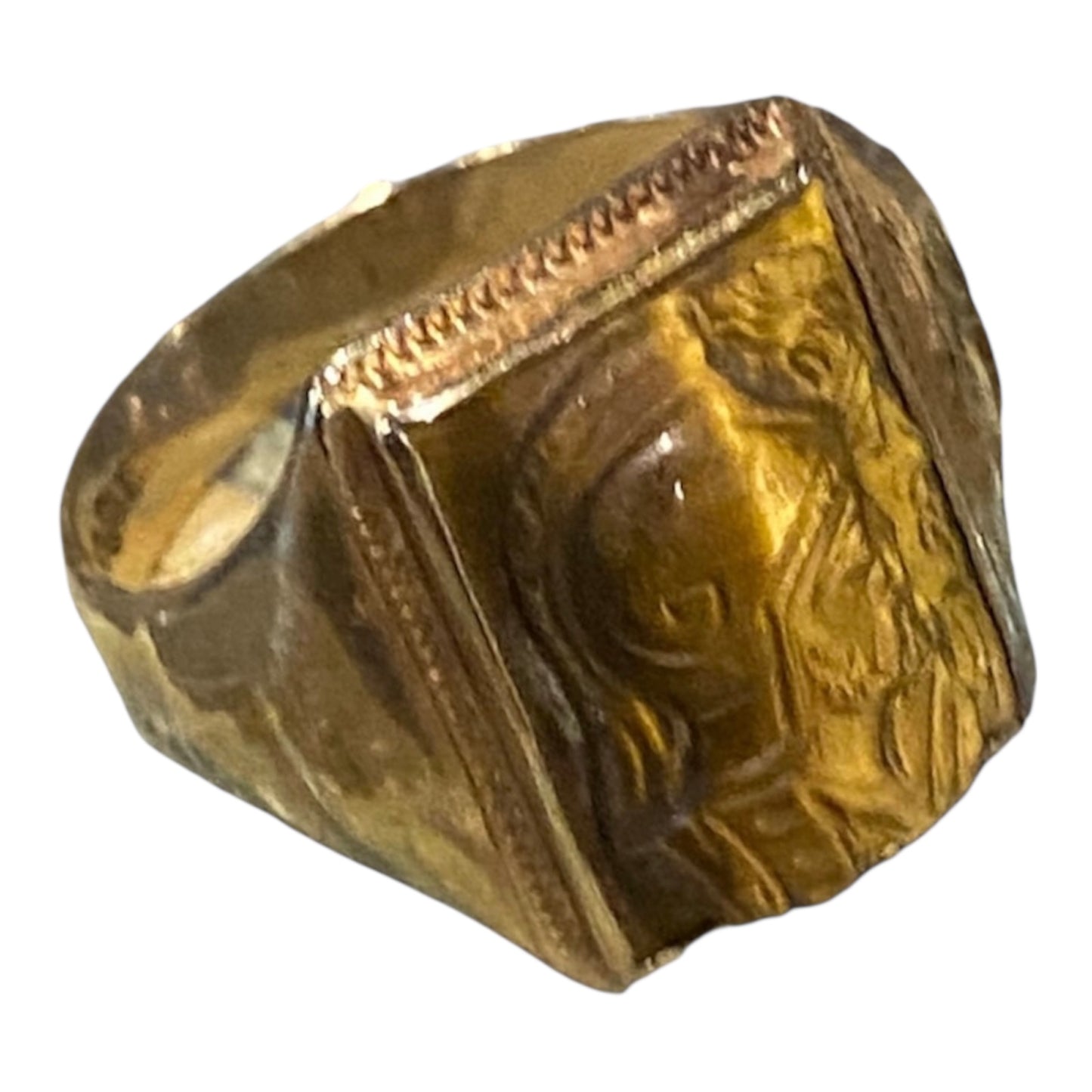 Vintage 10K Gold Tiger’s Eye Cameo Ring Napoleon & Josephine Size 10 Men’s Statement Ring