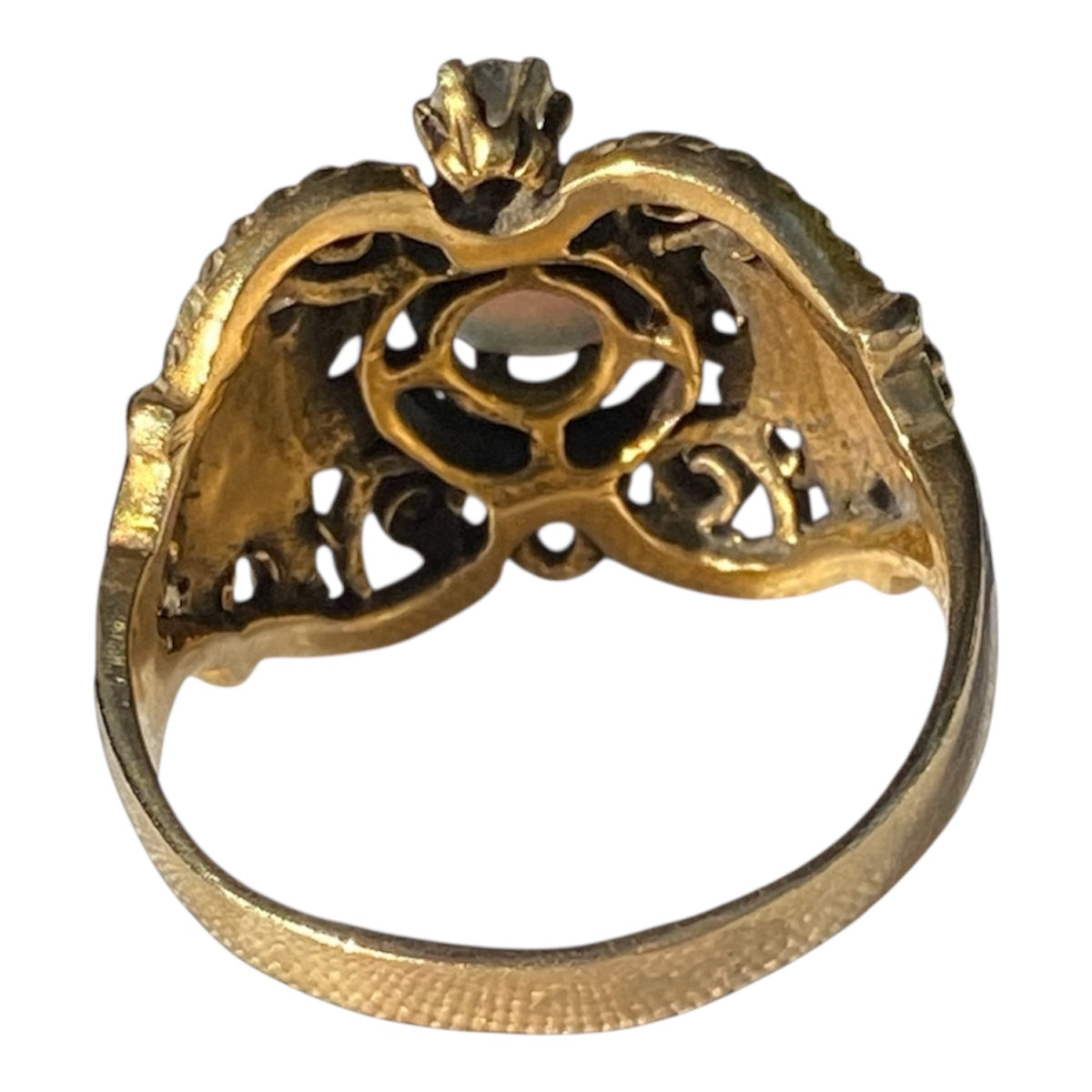 Art Deco Solid Australian Opal & Diamond Ring – 14K Gold