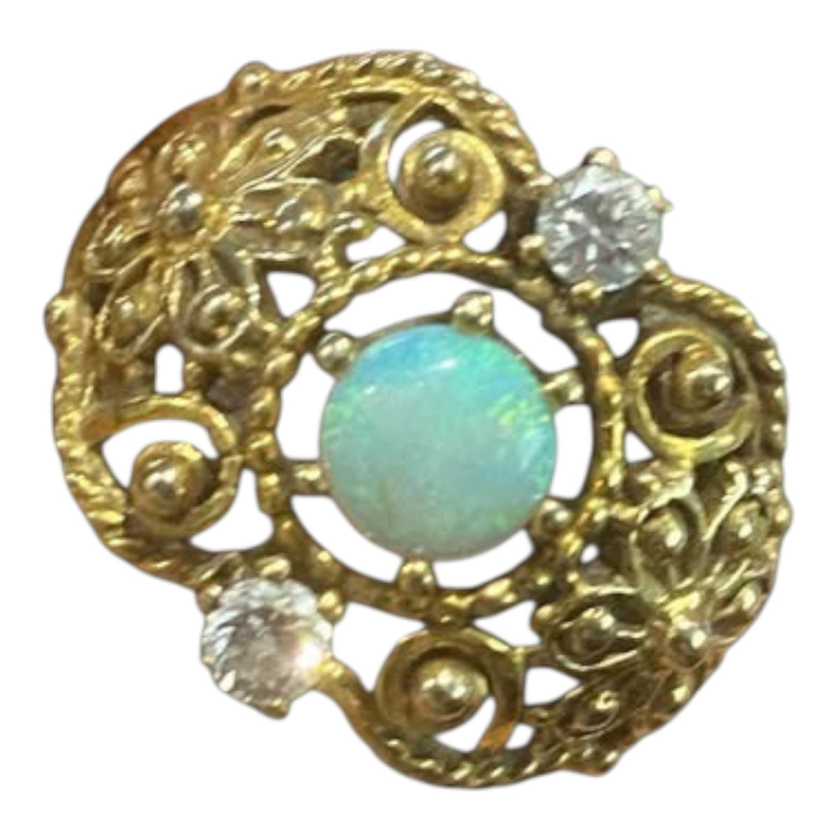 Art Deco Solid Australian Opal & Diamond Ring – 14K Gold