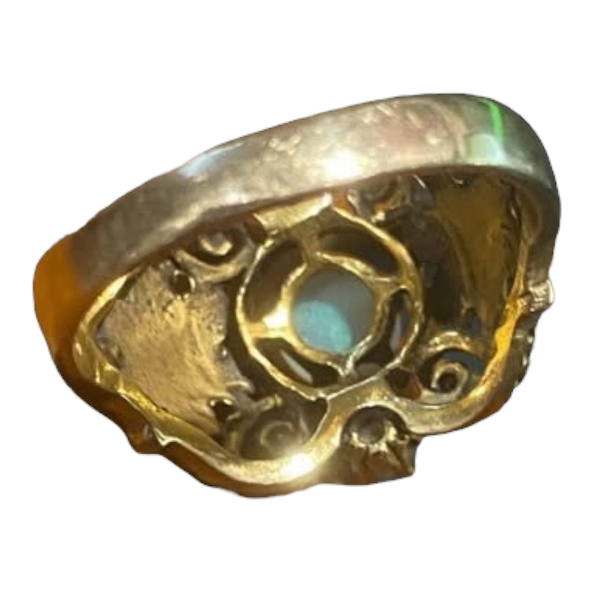 Art Deco Solid Australian Opal & Diamond Ring – 14K Gold