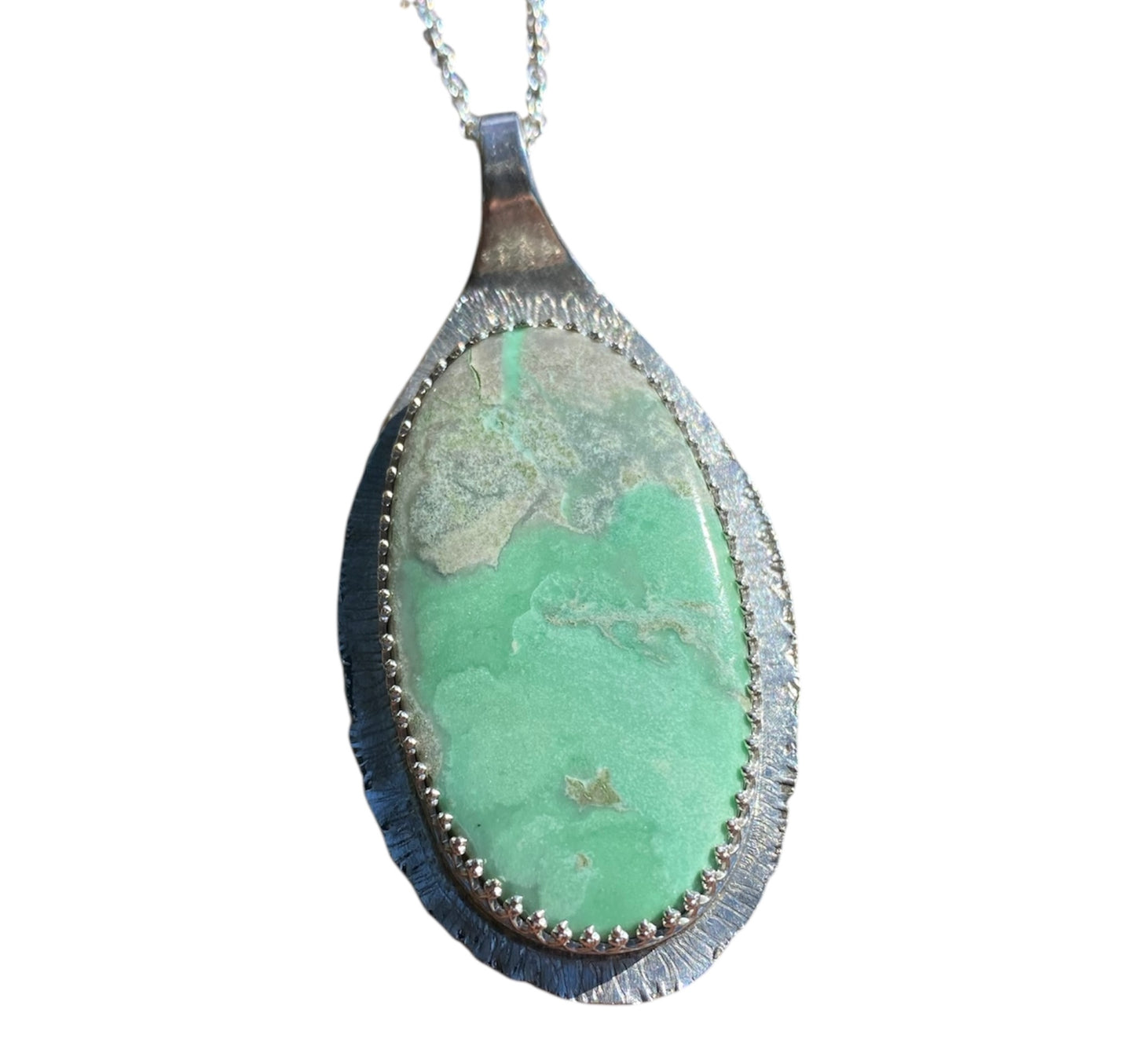 Variscite Pendant in Sterling Silver Upcycled Vintage Spoon Necklace 45cm Chain