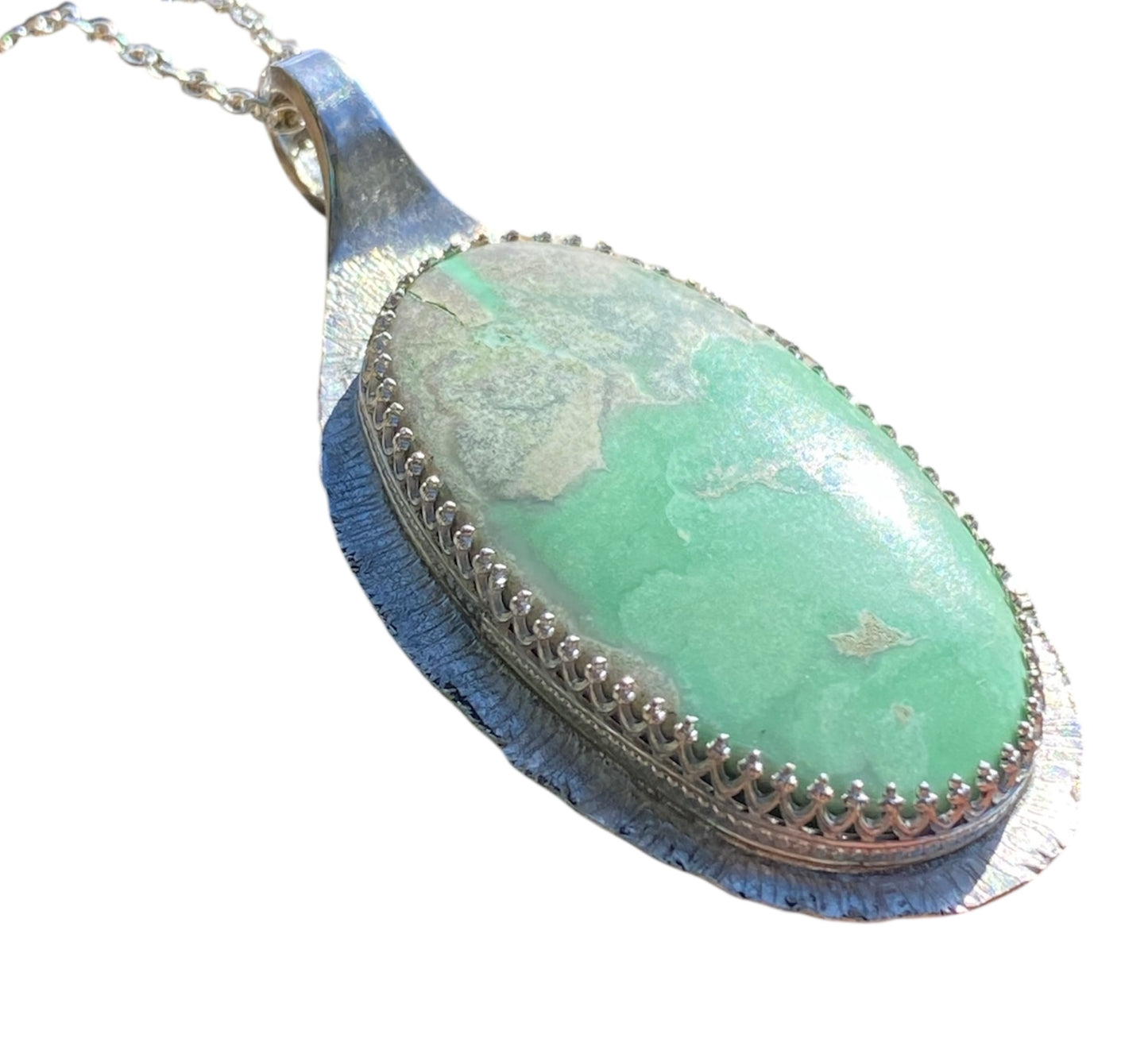 Variscite Pendant in Sterling Silver Upcycled Vintage Spoon Necklace 45cm Chain