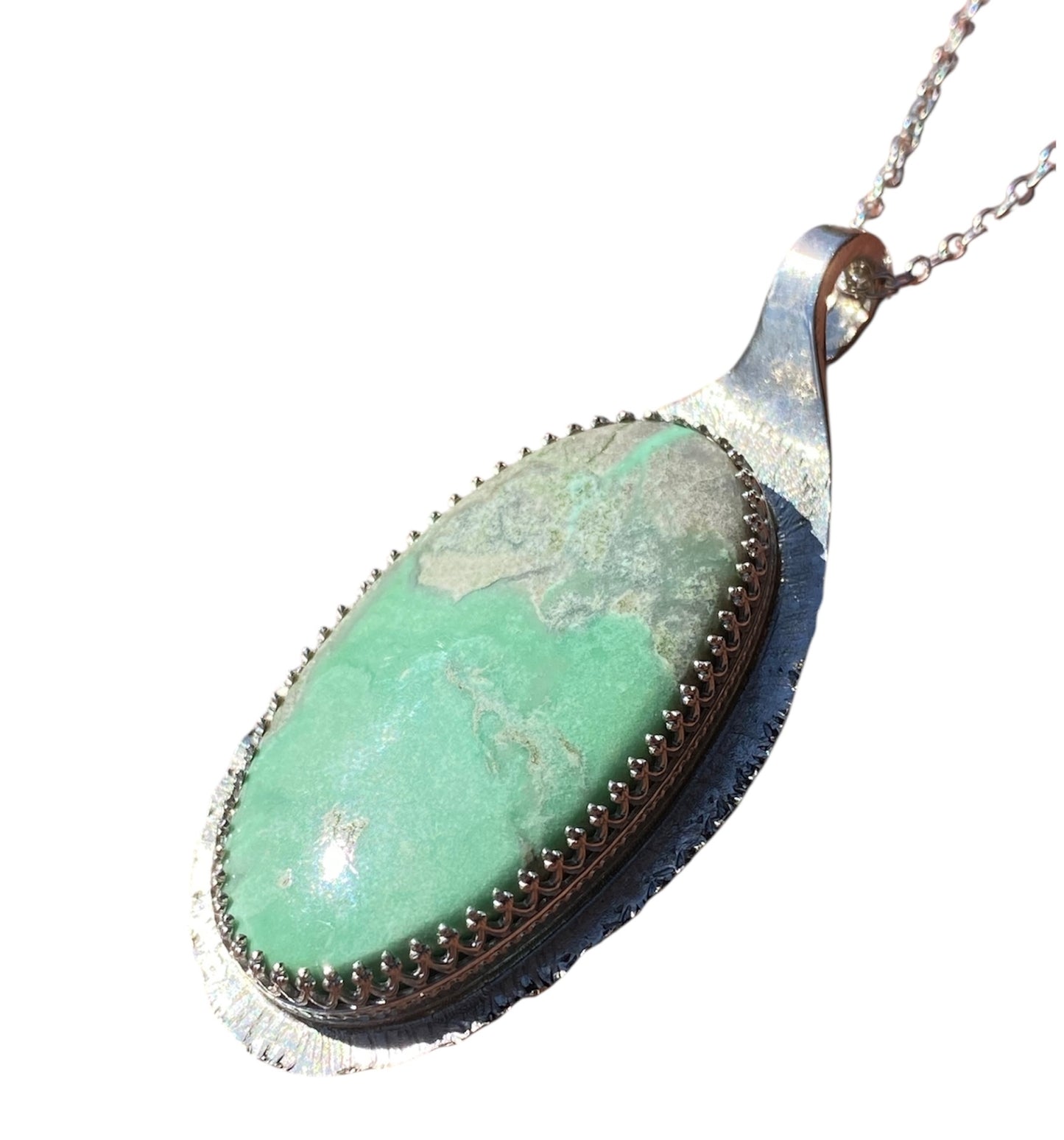 Variscite Pendant in Sterling Silver Upcycled Vintage Spoon Necklace 45cm Chain