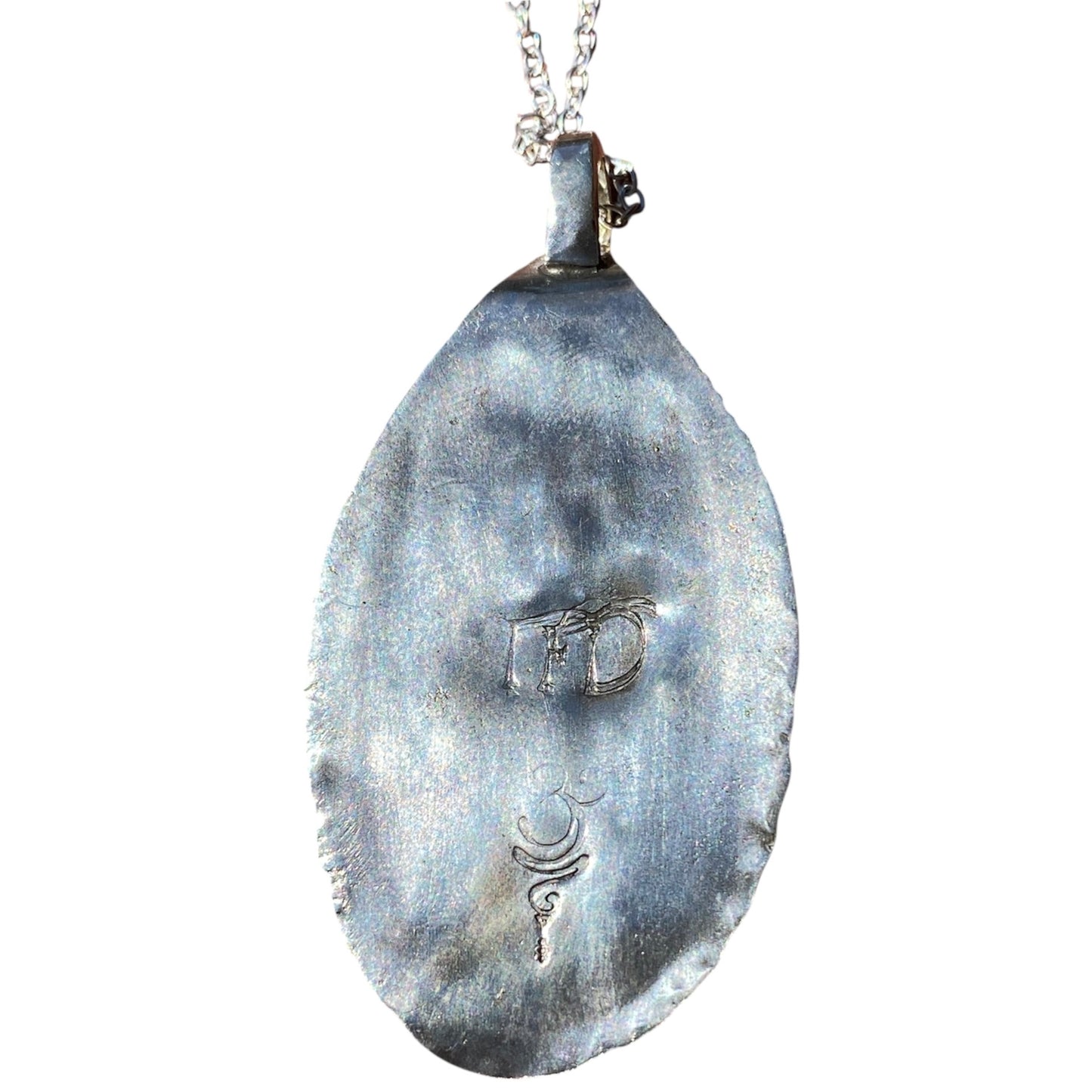 Variscite Pendant in Sterling Silver Upcycled Vintage Spoon Necklace 45cm Chain