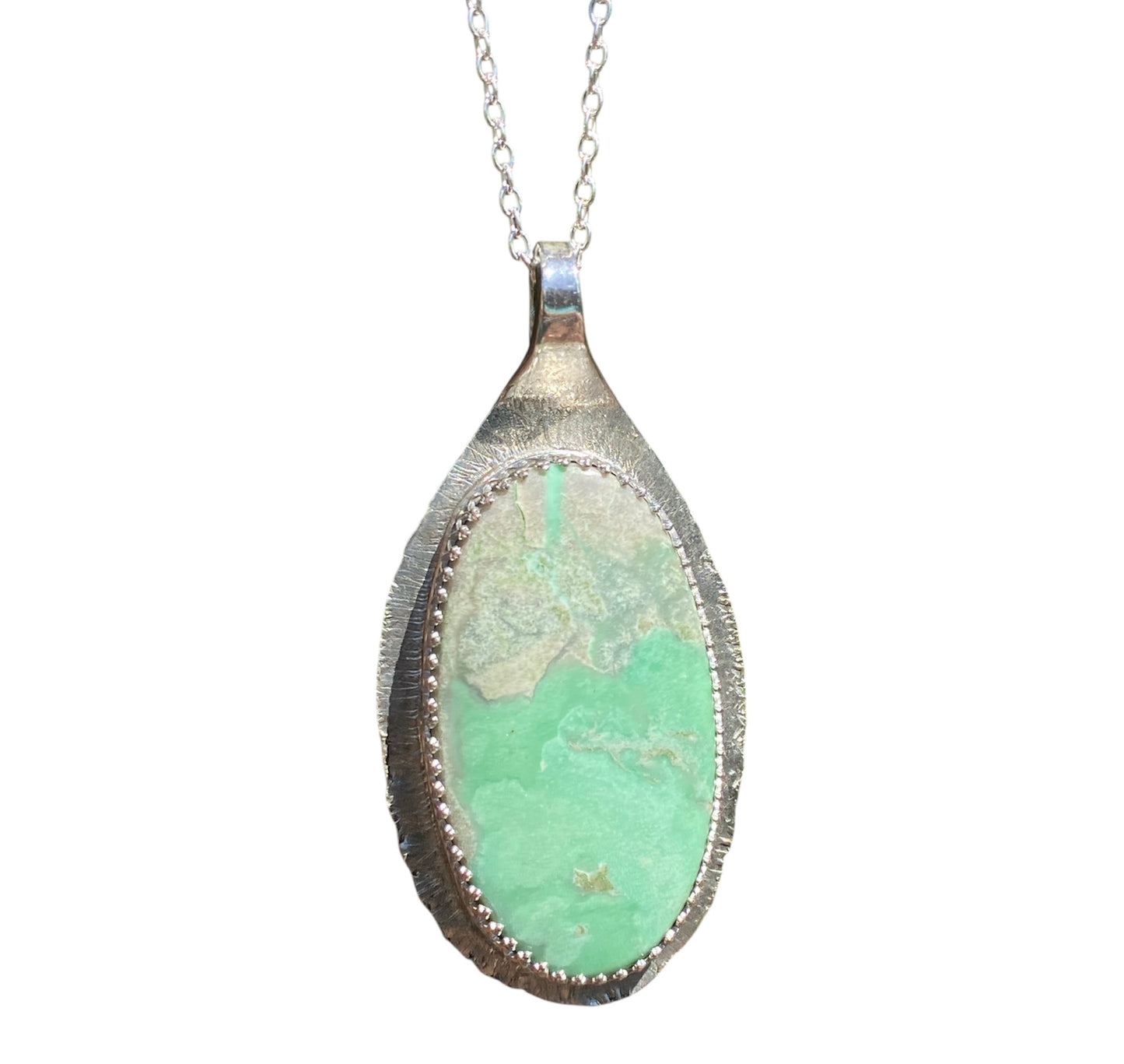 Variscite Pendant in Sterling Silver Upcycled Vintage Spoon Necklace 45cm Chain