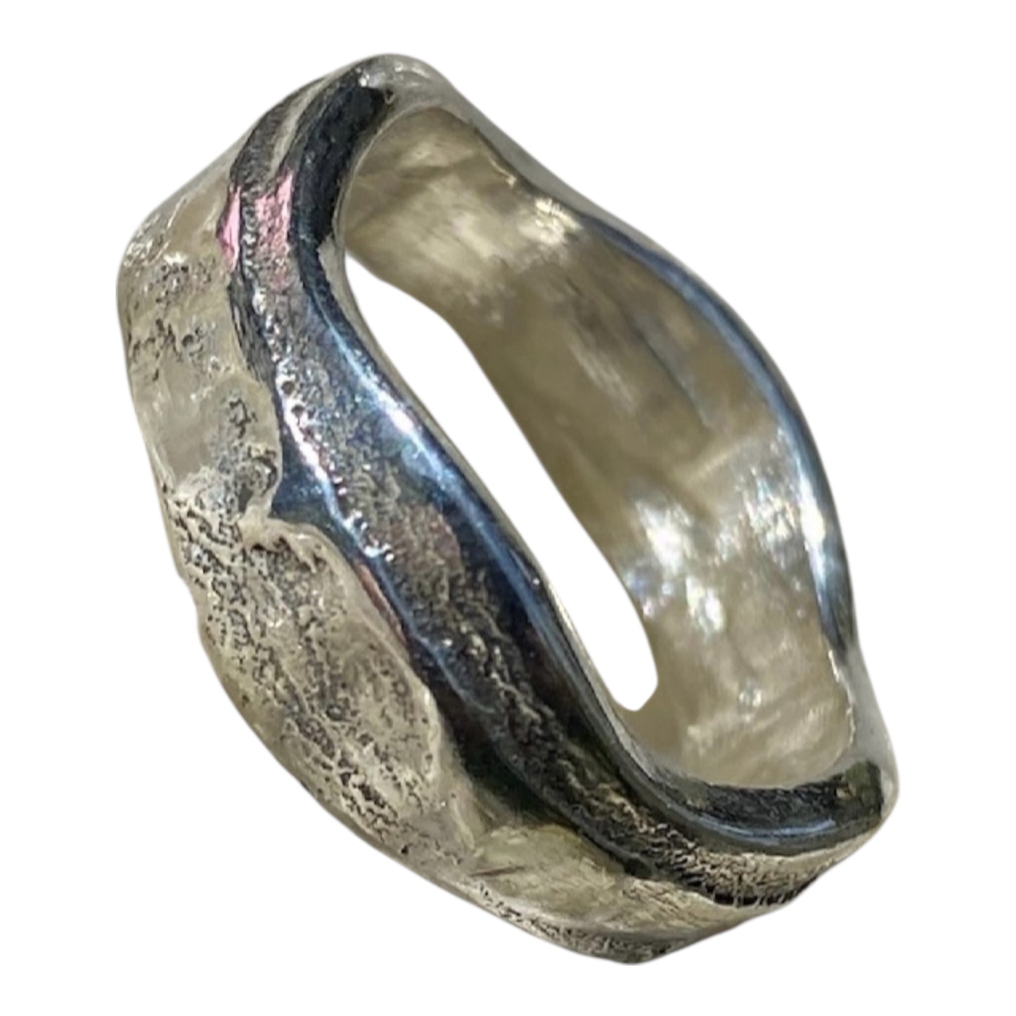 Sand Cast Sterling Silver Wave Ring – Size 11.25