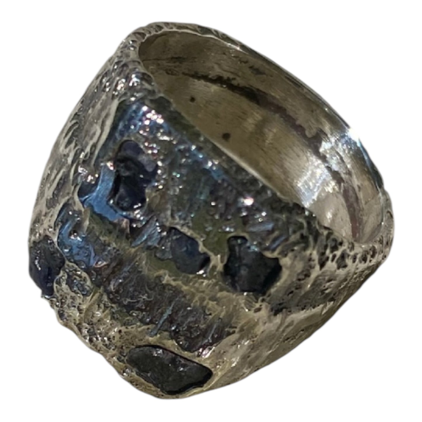 Five Sapphire Cast Silver Signet Ring Size 9