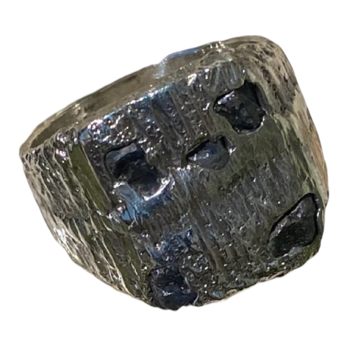 Five Sapphire Cast Silver Signet Ring Size 9