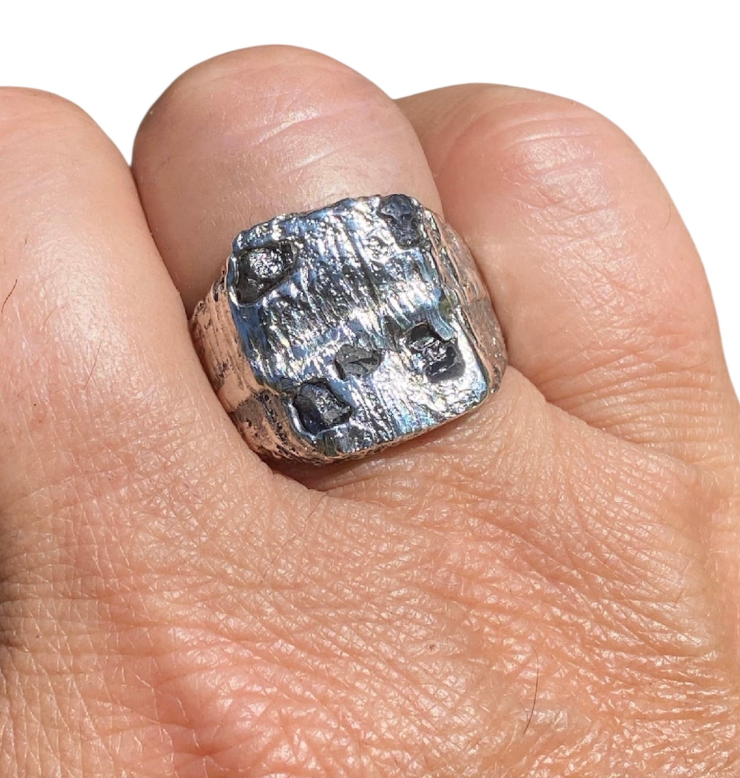 Five Sapphire Cast Silver Signet Ring Size 9