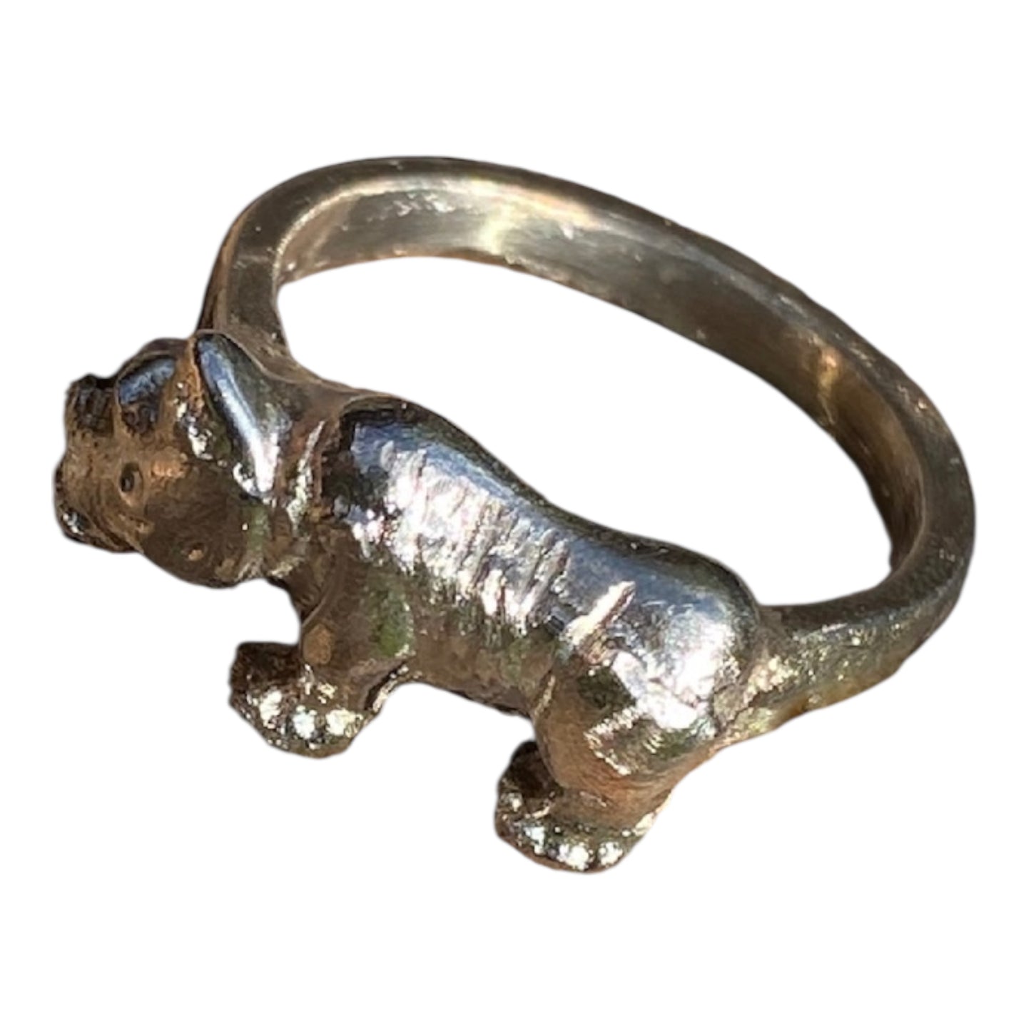 Handcrafted Sterling Silver Rhino Ring – Sand Cast One-of-a-Kind Rhino Ring – Oxidised Silver Animal Ring – Size 10