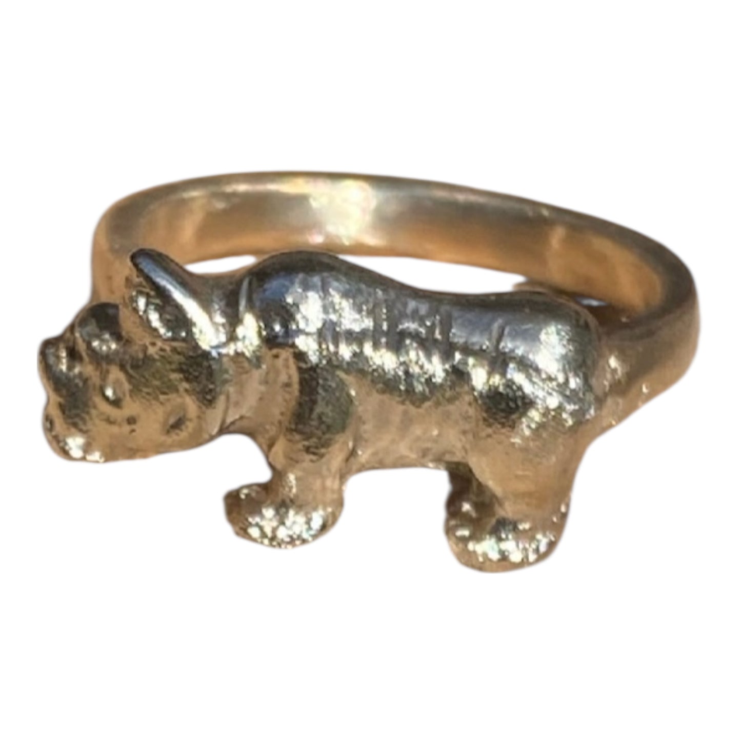 Handcrafted Sterling Silver Rhino Ring – Sand Cast One-of-a-Kind Rhino Ring – Oxidised Silver Animal Ring – Size 10