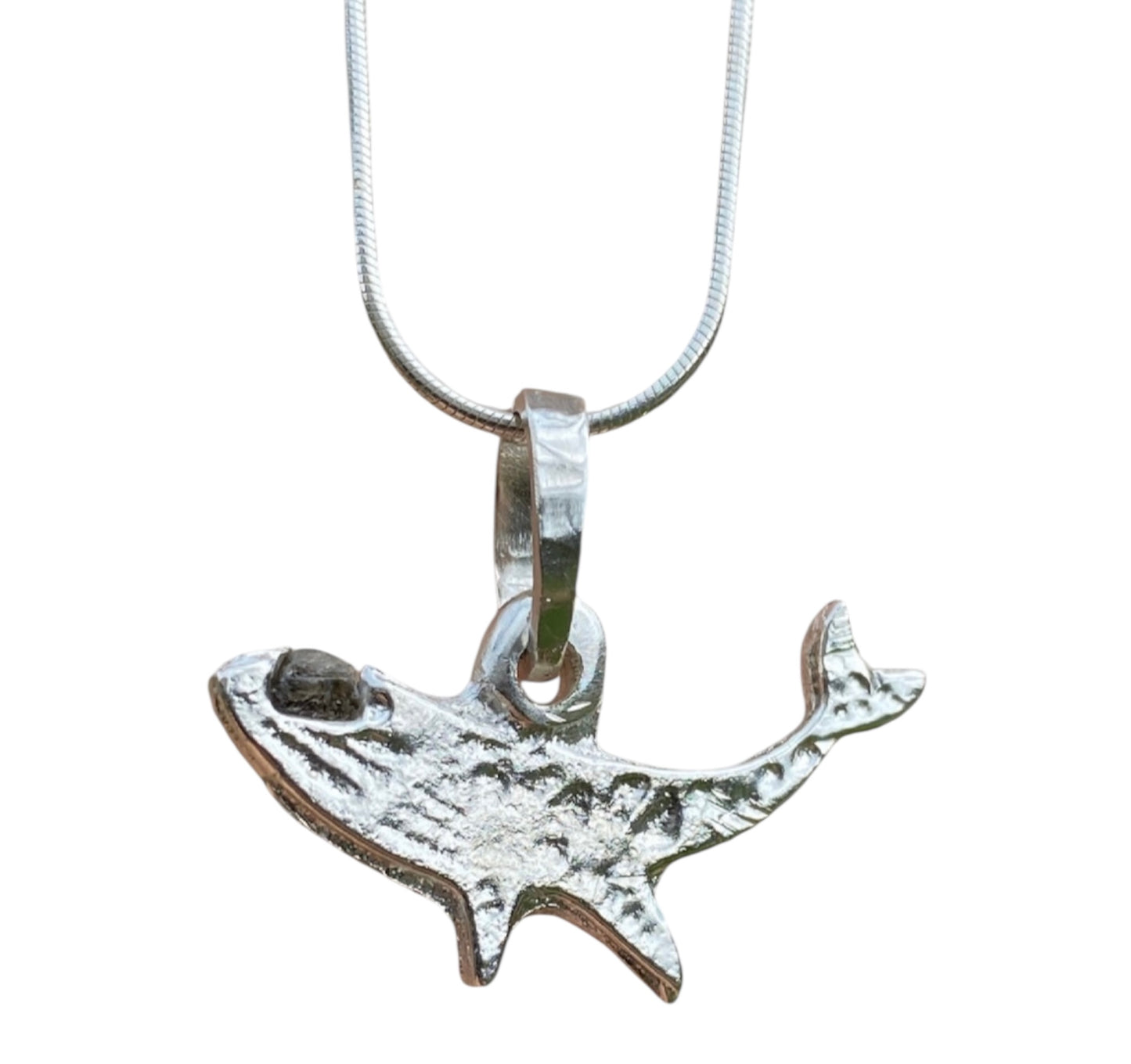 Unique Handcrafted Sand Cast Whale Pendant with Raw Queensland Sapphire Eye