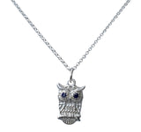 Handcrafted Sterling Silver Owl Pendant Necklace with Faceted Blue Sapphires