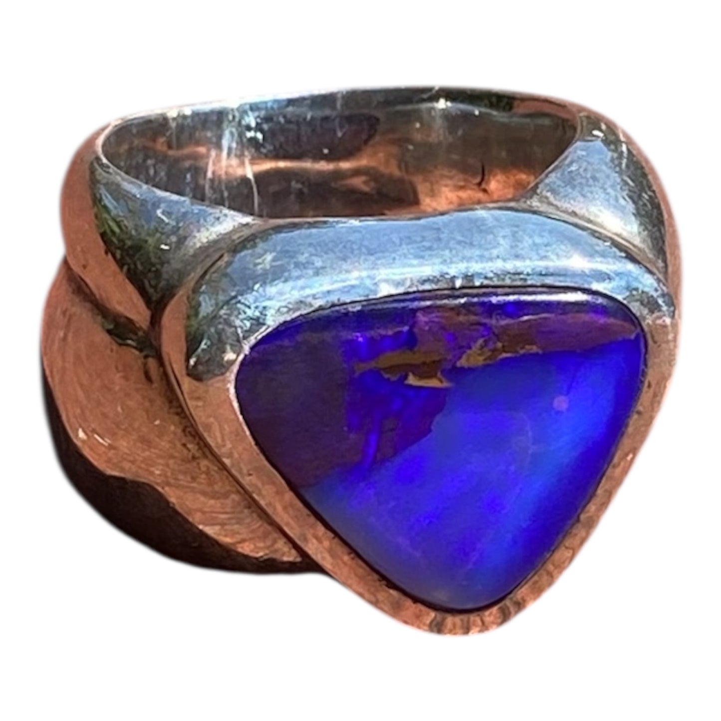 Diane Appleby Australian Boulder Opal Ring Purple & Blue, Solid Sterling Silver, Freeform, US Size 8-9