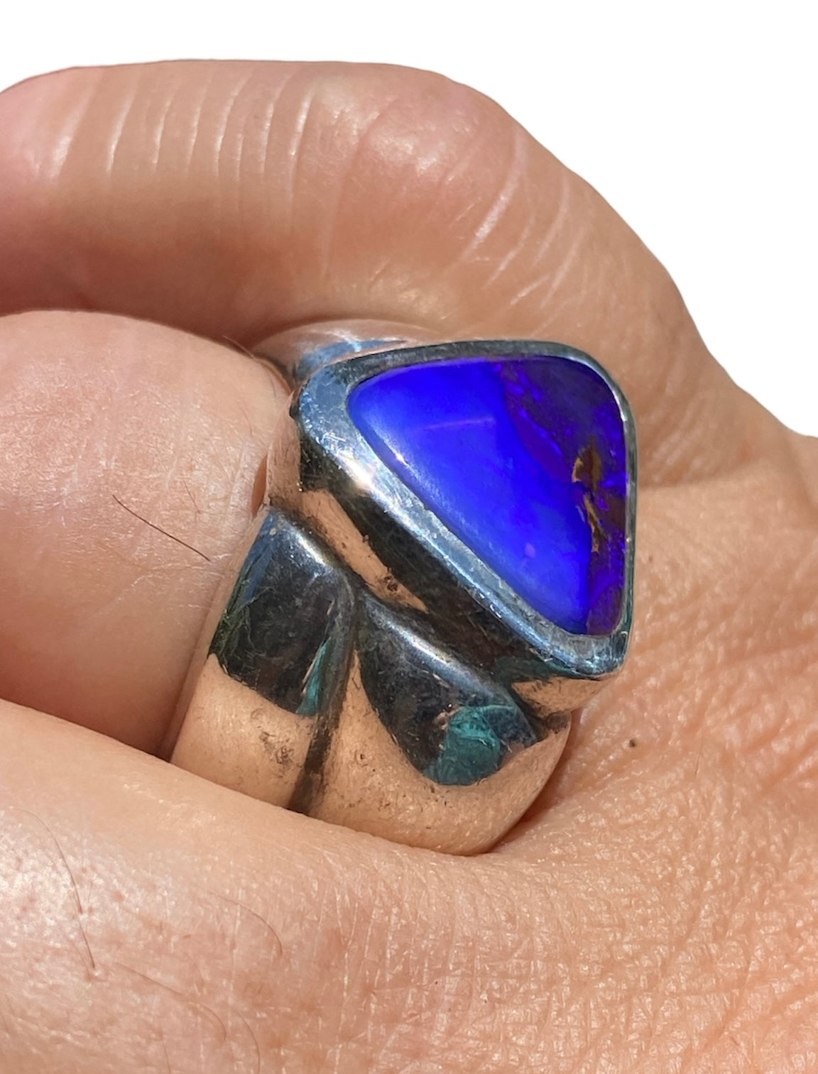 Diane Appleby Australian Boulder Opal Ring Purple & Blue, Solid Sterling Silver, Freeform, US Size 8-9
