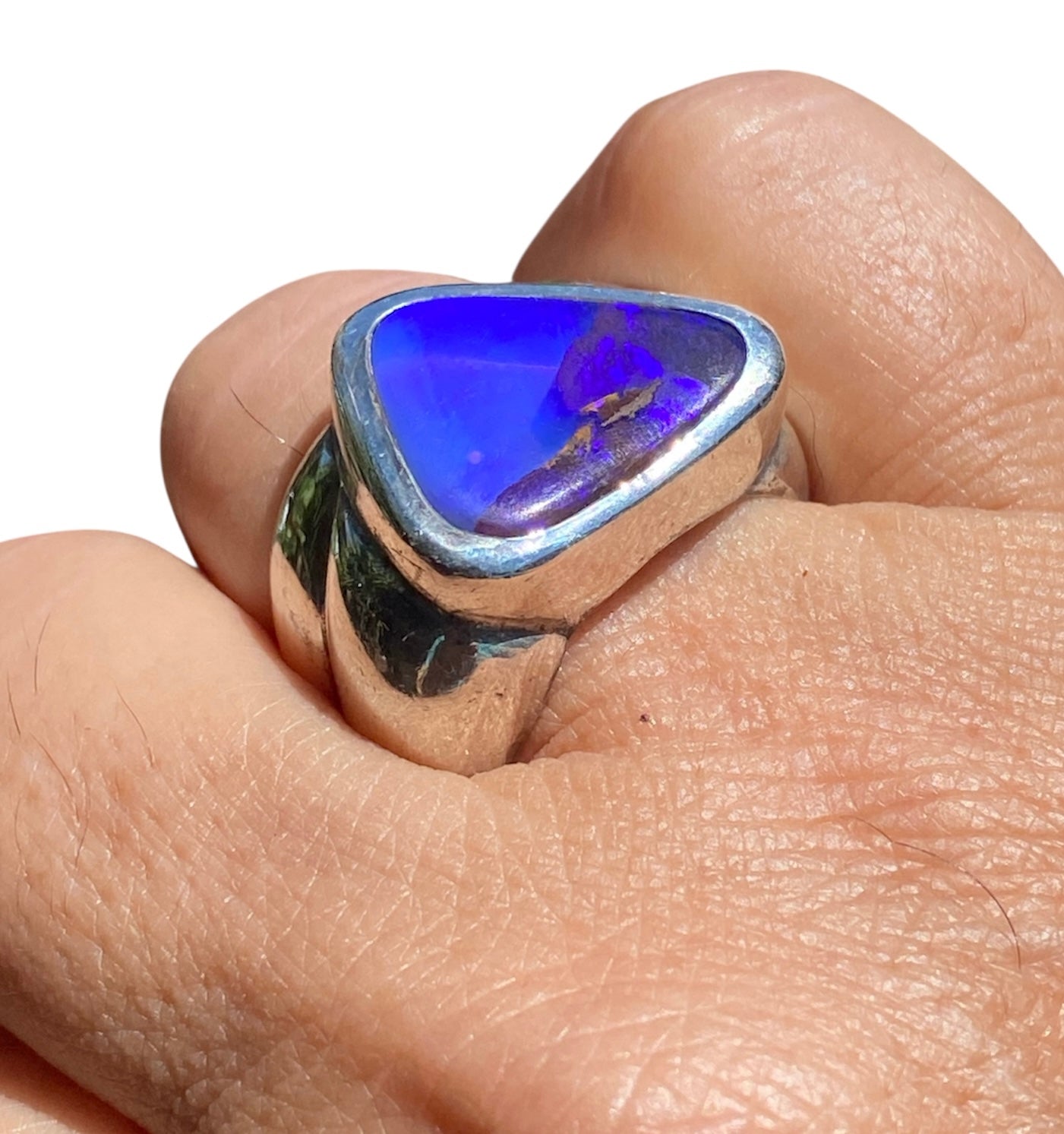 Diane Appleby Australian Boulder Opal Ring Purple & Blue, Solid Sterling Silver, Freeform, US Size 8-9