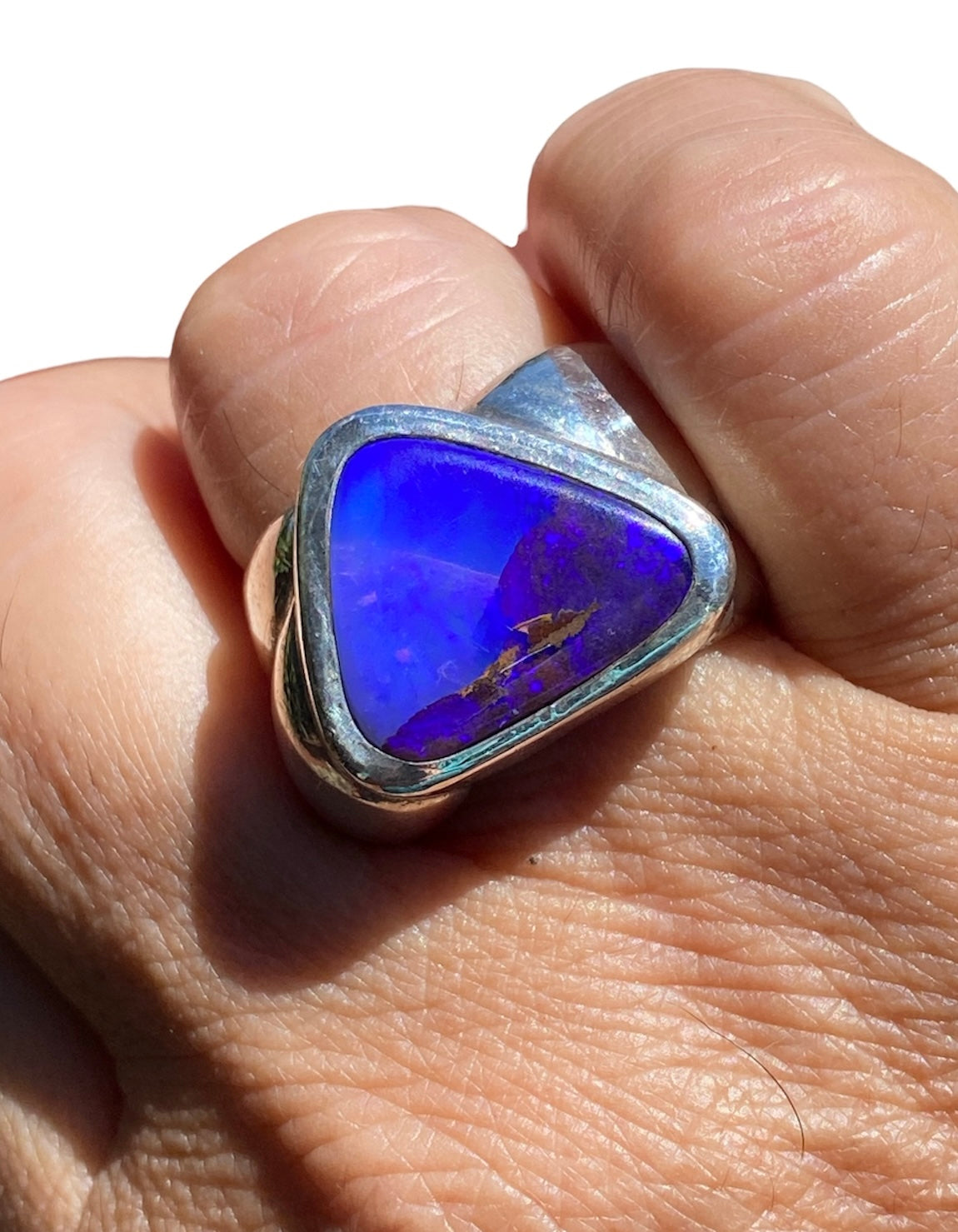 Diane Appleby Australian Boulder Opal Ring Purple & Blue, Solid Sterling Silver, Freeform, US Size 8-9