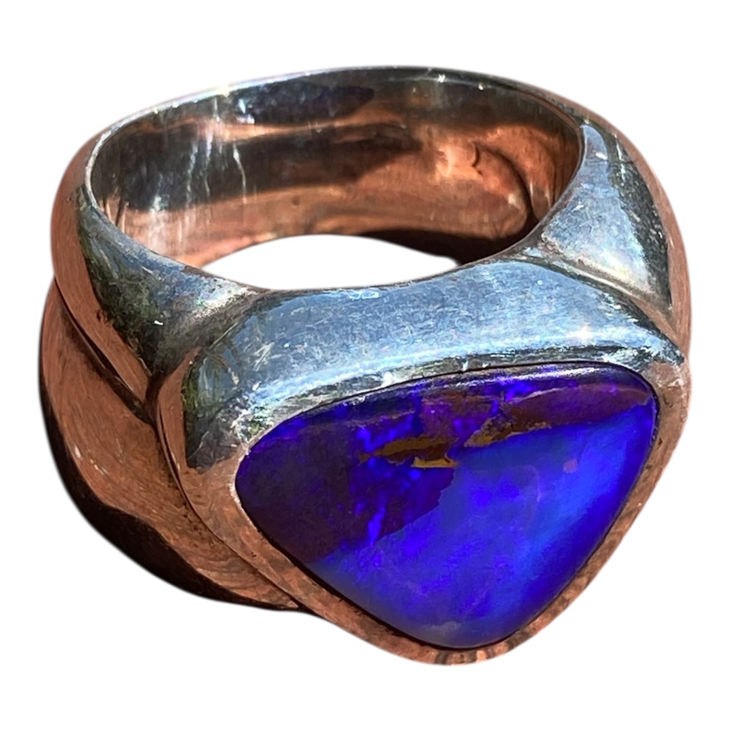 Diane Appleby Australian Boulder Opal Ring Purple & Blue, Solid Sterling Silver, Freeform, US Size 8-9
