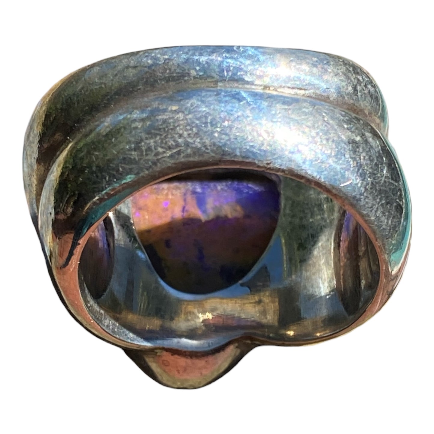 Diane Appleby Australian Boulder Opal Ring Purple & Blue, Solid Sterling Silver, Freeform, US Size 8-9