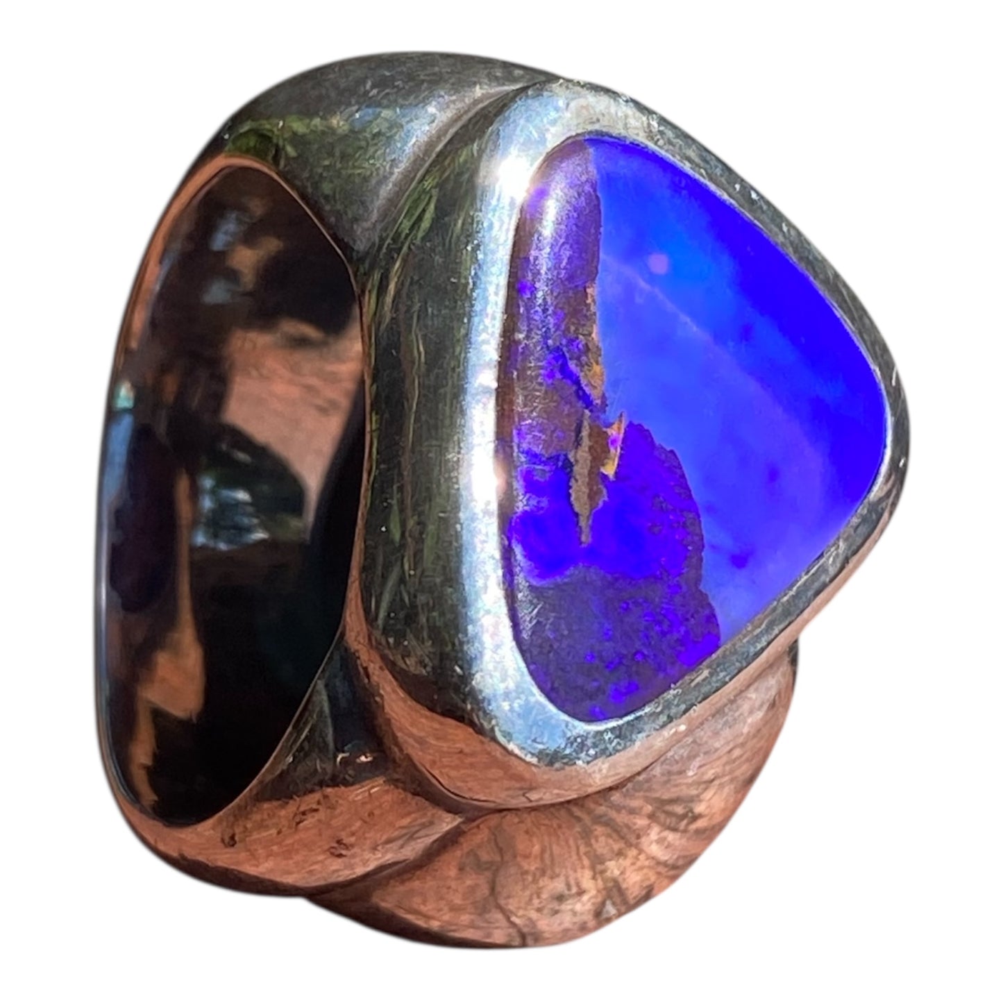 Diane Appleby Australian Boulder Opal Ring Purple & Blue, Solid Sterling Silver, Freeform, US Size 8-9