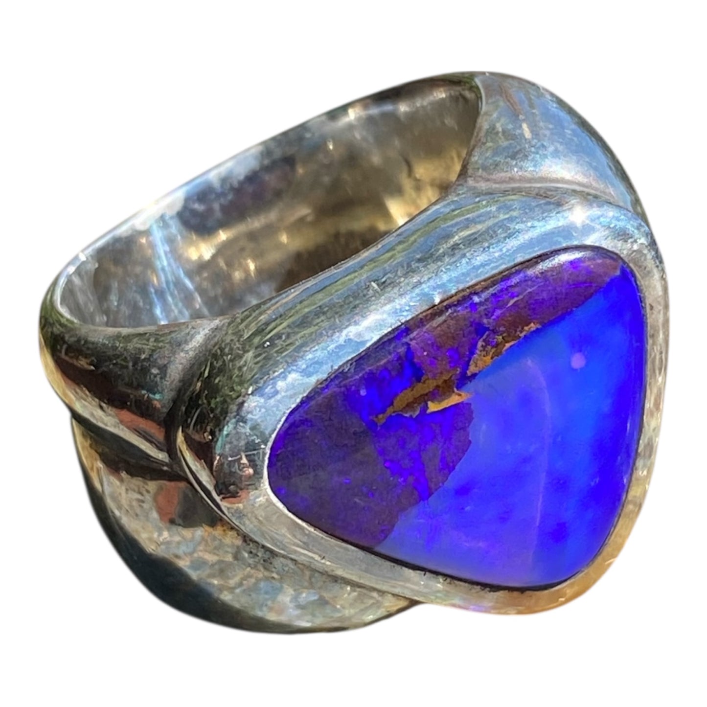 Diane Appleby Australian Boulder Opal Ring Purple & Blue, Solid Sterling Silver, Freeform, US Size 8-9