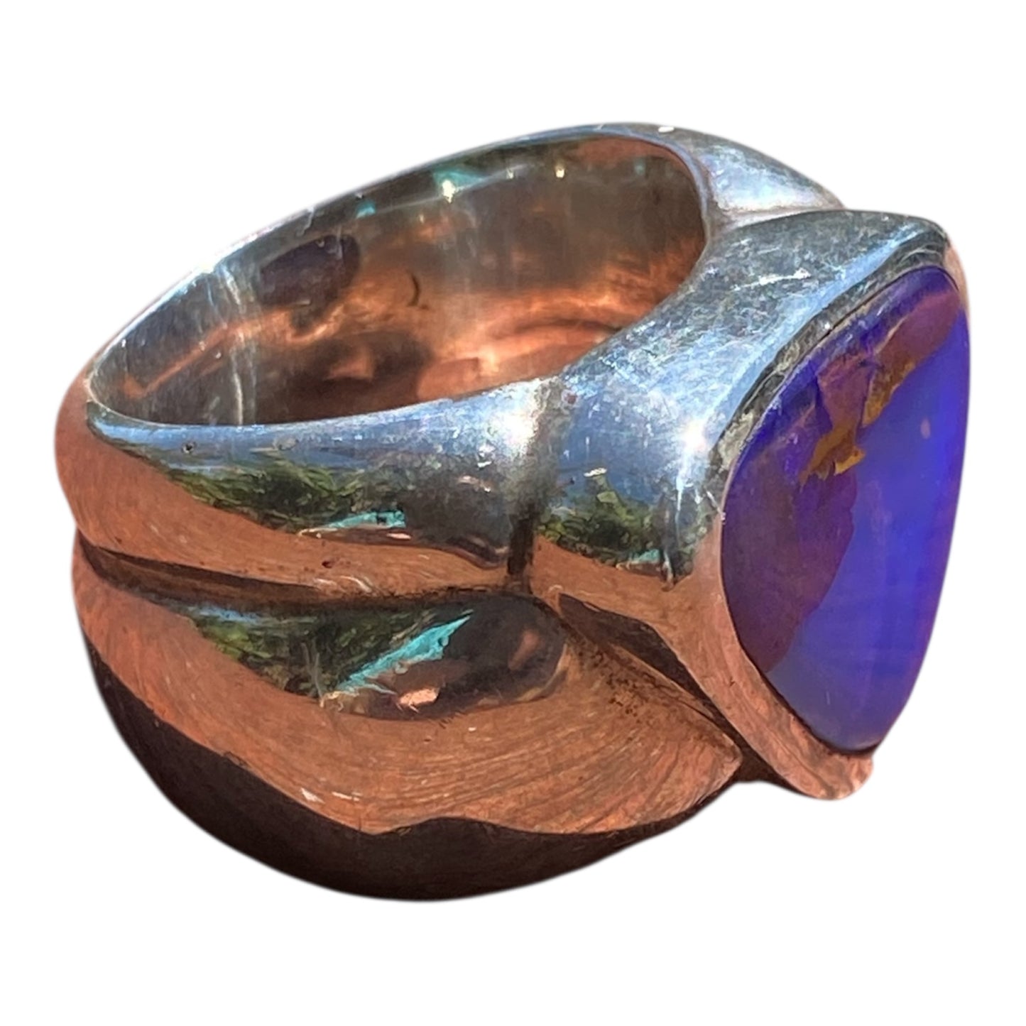Diane Appleby Australian Boulder Opal Ring Purple & Blue, Solid Sterling Silver, Freeform, US Size 8-9
