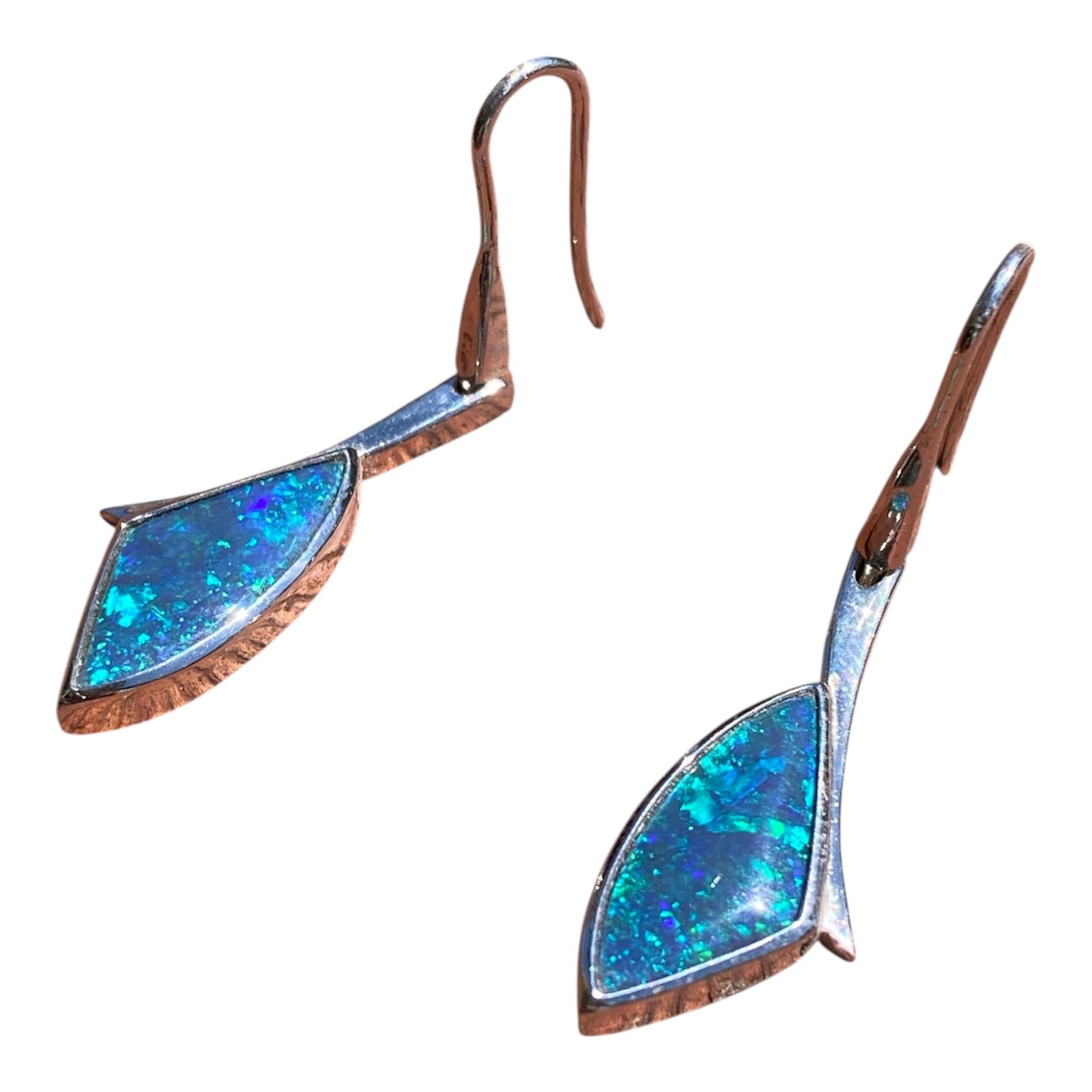 Lightning Ridge Black Opal Articulated Drop Earrings 18K White Gold 6.52ct Natural Australian Opal
