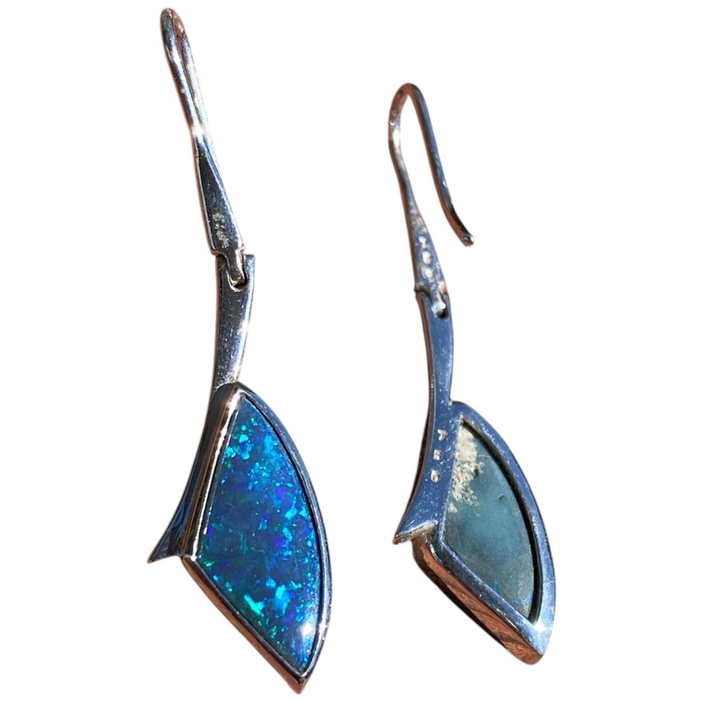 Lightning Ridge Black Opal Articulated Drop Earrings 18K White Gold 6.52ct Natural Australian Opal