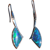 Lightning Ridge Black Opal Articulated Drop Earrings 18K White Gold • 6.52ct Natural Australian Opal