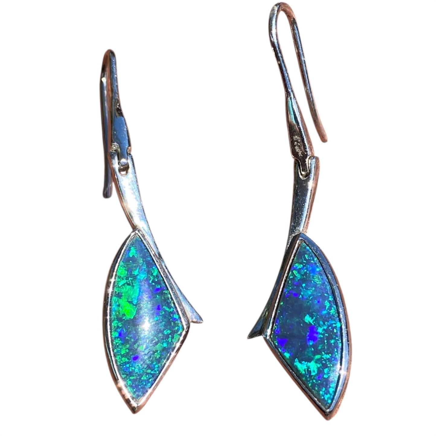 Lightning Ridge Black Opal Articulated Drop Earrings 18K White Gold 6.52ct Natural Australian Opal