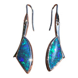 Lightning Ridge Black Opal Articulated Drop Earrings 18K White Gold • 6.52ct Natural Australian Opal