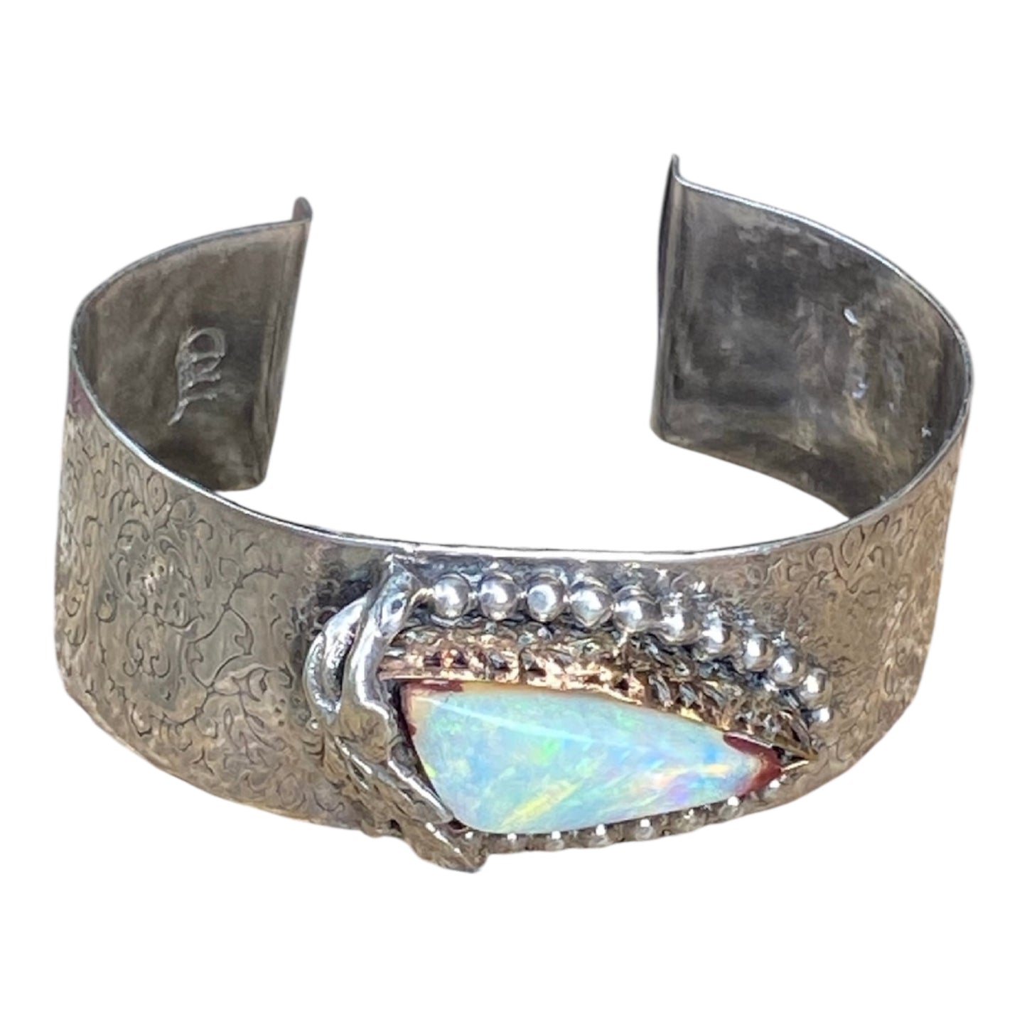 Yowah Crystal Opal Artisan Cuff — 14k Gold & Sterling Silver