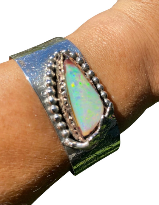 Yowah Crystal Opal Artisan Cuff — 14k Gold & Sterling Silver