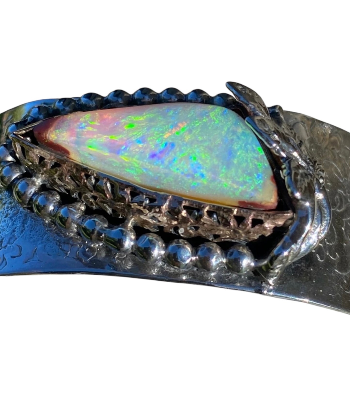 Yowah Crystal Opal Artisan Cuff — 14k Gold & Sterling Silver
