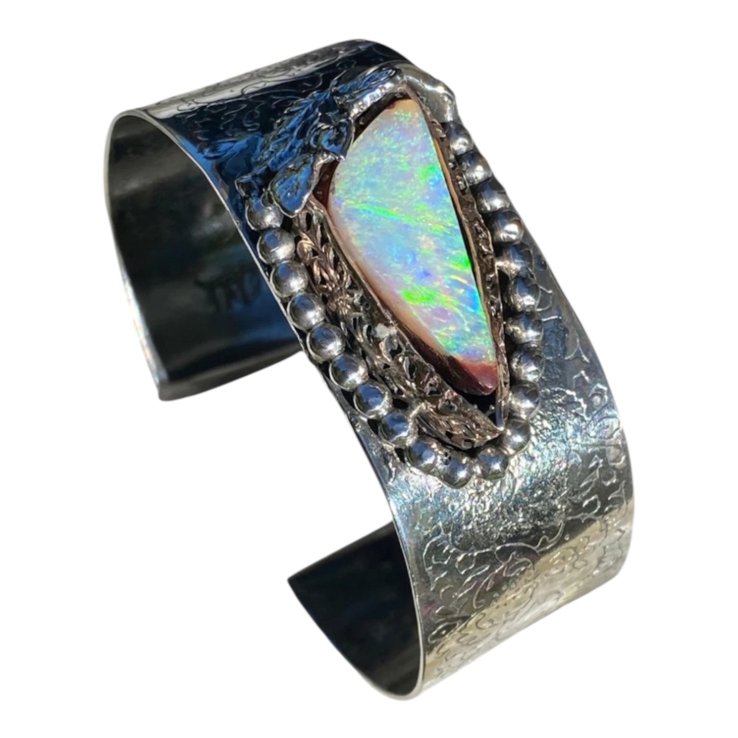 Yowah Crystal Opal Artisan Cuff — 14k Gold & Sterling Silver