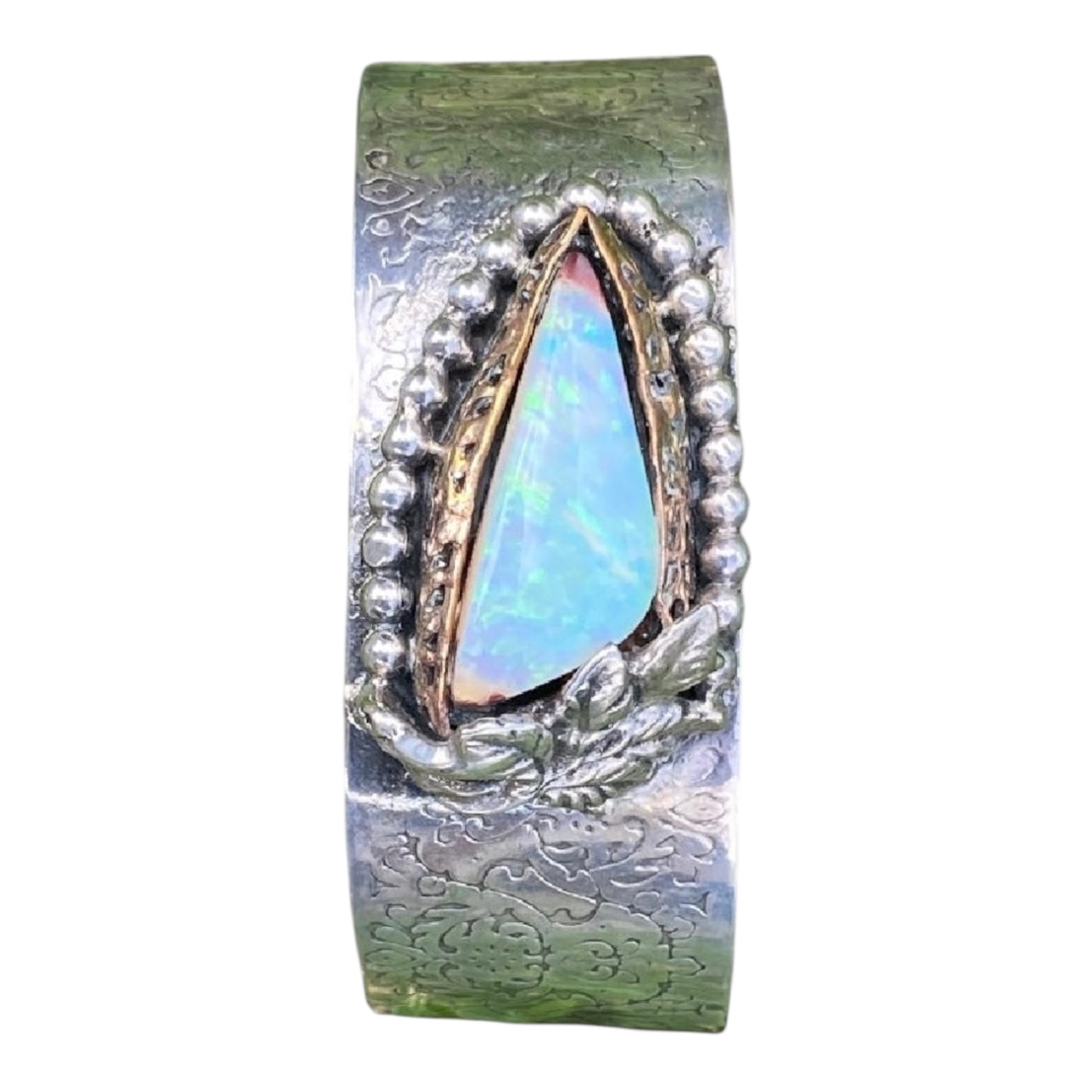 Yowah Crystal Opal Artisan Cuff — 14k Gold & Sterling Silver
