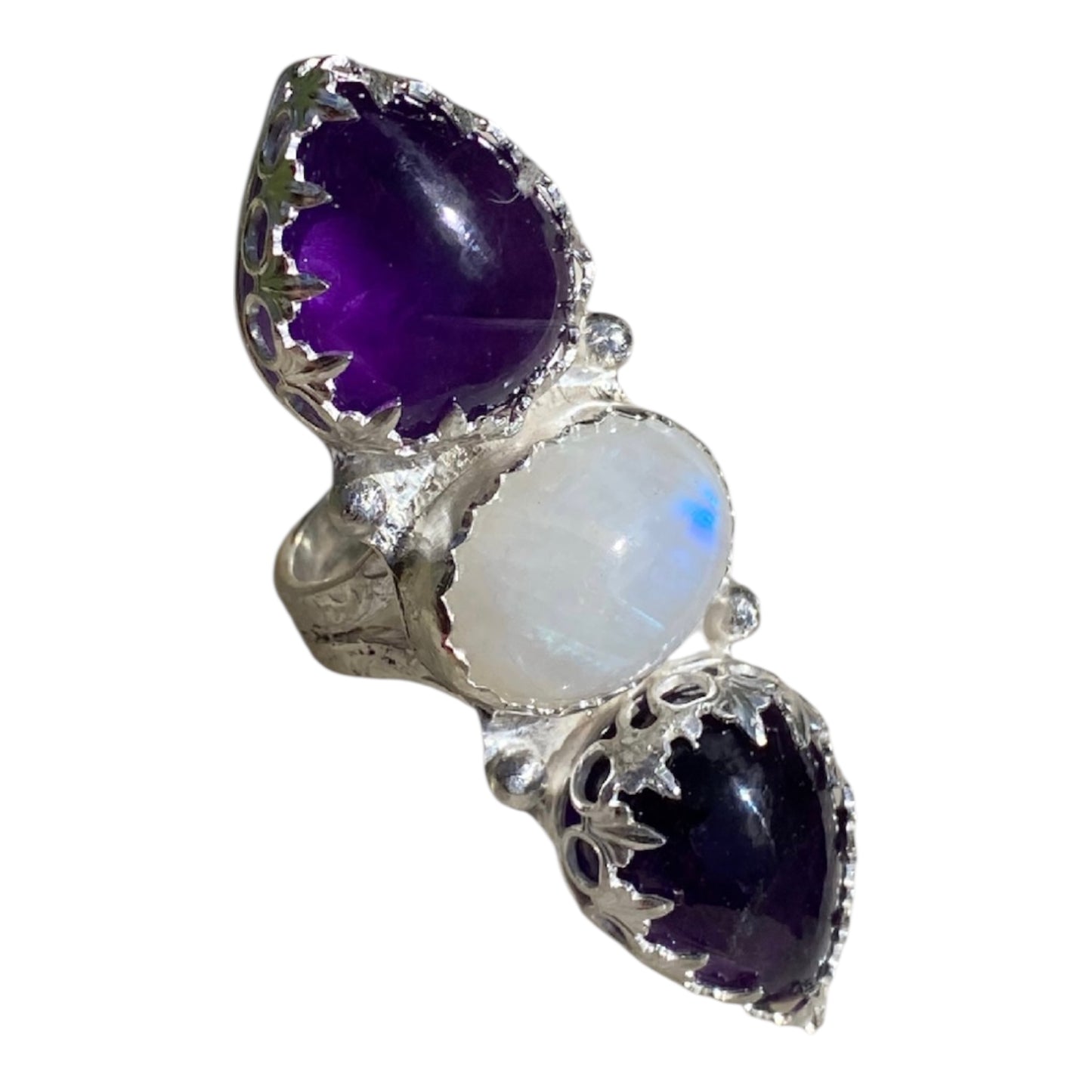 Handmade Amethyst and Moonstone Triple Stone Statement Ring sold