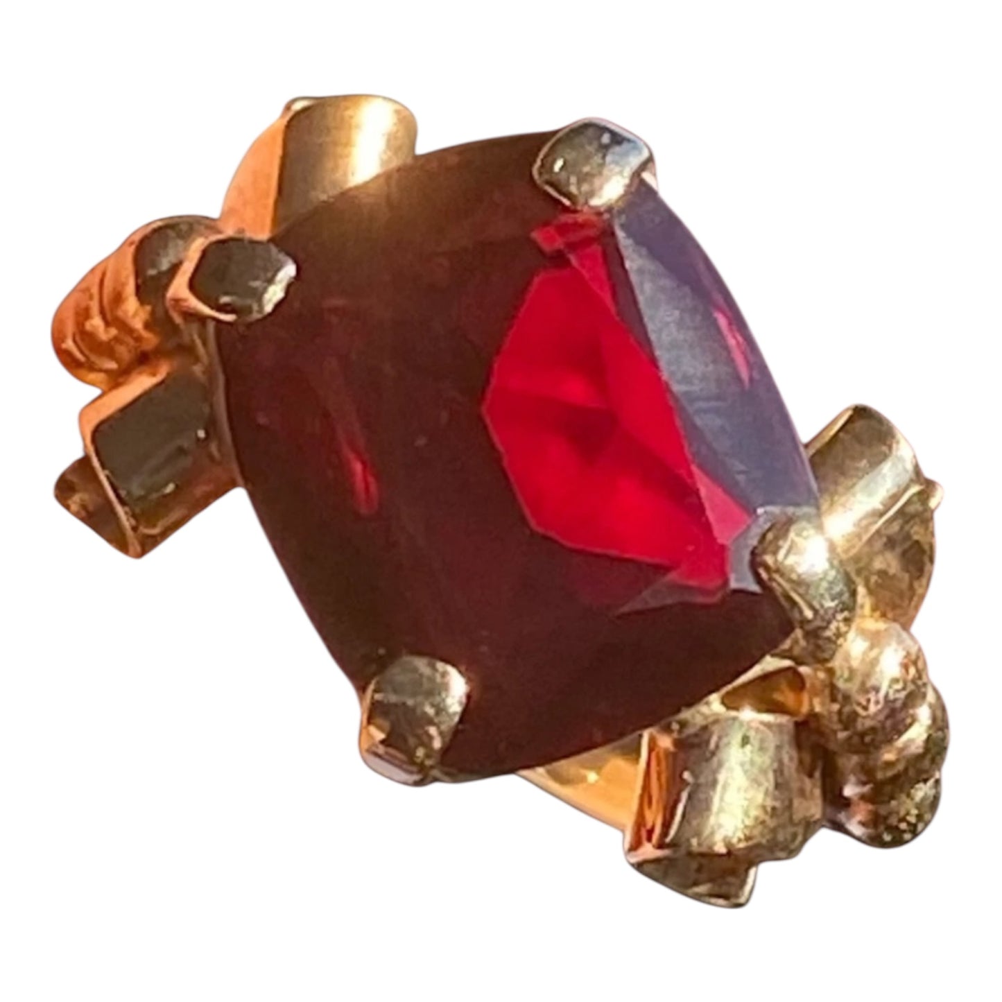 Vintage 14K Yellow Gold Almandine Garnet Ring Large Emerald Cut Estate Cocktail Ring Size 6.5