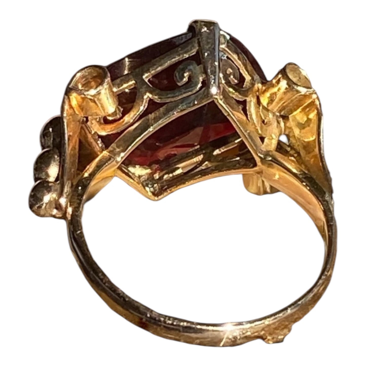 Vintage 14K Yellow Gold Almandine Garnet Ring Large Emerald Cut Estate Cocktail Ring Size 6.5
